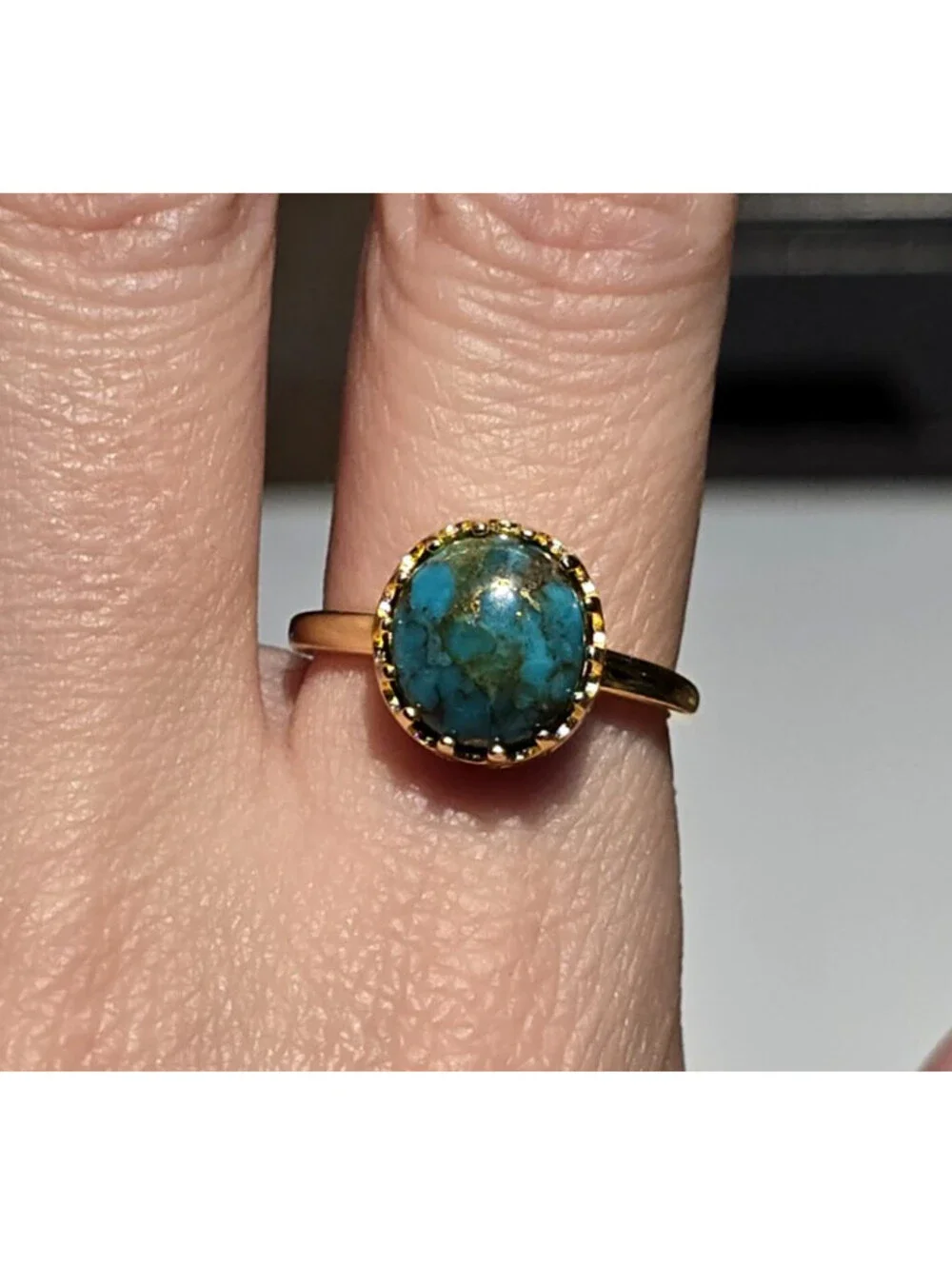 Turquoise Ring Gold Vermeil Sterling Silver Crown Setting Size 9